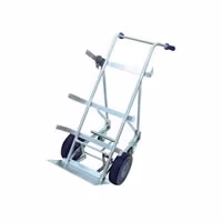 This Dual Cylinder Hand Truck allows for Easy transportion and unloading of up to 2 CO2 or Gas cylinders with foot-controlled kick plate system. 